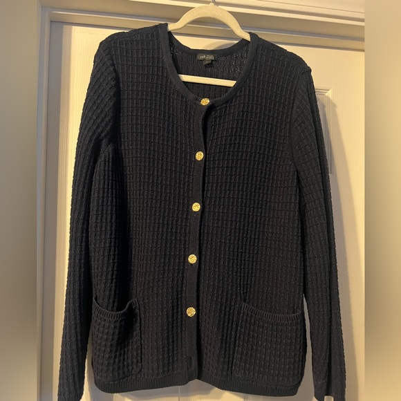MAKE AN OFFER - J.JILL Wearever Collection Gold Button Textured Lady Cardigan - Picture 3 of 5